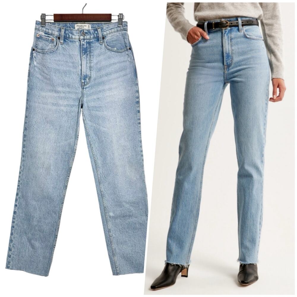 A&F | Women | The 90s Straight Ultra High Rise Raw Hem Denim Jeans | Sz 28 6-XL